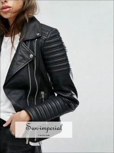 Sun-Imperial - Women Motorcycle Faux Leather Jackets Long Sleeve Biker Leather Jacket Black Coat – SUN-IMPERIAL Spring Moto Leather Jacket With Pockets, Moto Leather Jacket With Pockets For Spring, Moto Style Leather Jacket With Pockets For Spring, Trendy Long Sleeve Leather Jacket For Biker Events, Trendy Long Sleeve Outerwear For Biker Events, Quilted Biker Jacket With Long Sleeves For Fall, Quilted Long Sleeve Biker Jacket For Fall, Moto Leather Jacket With Pockets For Fall, Fall Moto Leather Jacket With Pockets