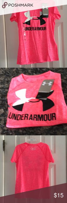 GIRLS UNDER ARMOUR T-SHIRT NWT Pink w black some white Size YSM Under Armour Shirts & Tops Tees - Short Sleeve Under Armour Shirts, Under Armour, Shirts Tops, Tops & Tees, Sweatshirts, Jewelry Watches, Fashion Dresses, Fashion Design, Plus Fashion