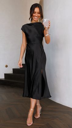 Ivana Midi Dress - Black - Buy Women's Dresses - Billy J Katie Kugis, Bodycon Dress Formal, Red Slip Dress, Wedding Guest Attire, Long Sleeve Dress Formal, Guest Attire, Midi Dress Black, Wedding Attire Guest, Cocktail Attire