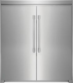 a stainless steel double door refrigerator freezer