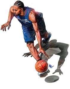 a drawing of a basketball player dribbling the ball