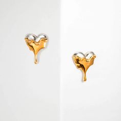 Dripping Heart Stud Earrings - Metal Color: 24k Gold Vermeil: Handmade in 925 Sterling Silver and coated with a thick layer of 24k Yellow Gold to 2.5 Microns thickness Sterling Silver: Handmade in 92.5 Sterling Silver 18K Rose Gold Vermeil: Handmade in 925 Sterling Silver and coated with a thick layer of 18K Rose Gold to 2.5 Microns thickness - Sold as a Pair with Butterfly and Silicone Earring Backs Dripping Heart, Gold Drip, Gold Heart Studs, Wearable Art Jewelry, Silver Top, Jewelry Heart, Stud Earrings Gold, Ear Cuff Earings, Rose Gold Heart