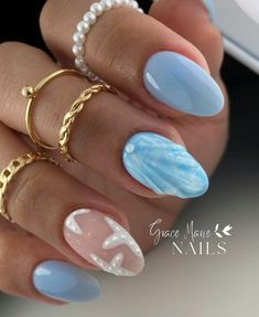 Going To A Wedding Nails, Coastal Girl Nails, Costal Nail Designs, Water Themed Nails, Marie Nails, Hawaii Nails, Cruise Nails