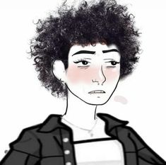 a drawing of a woman with curly hair