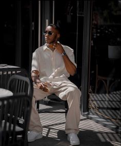 Men France Outfit, Men’s Vacation Fits, Old Money Outfits For Black Guys, European Mens Fashion Street Style, Collard Shirt Outfits Men Casual, Tan Shirt Outfit Men, Black Man Style Aesthetic, Classy Street Style Men, Mens White Outfit