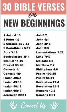 the 30 bible verses on new beginnings, with an image of jesus's hand and