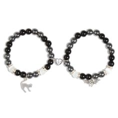 PRICES MAY VARY. Friendship Inspired Matching Bracelets: This inspired matching bracelets are in Cat women and Batman-themed, including a cat charm bracelet and bat charm bracelet, are connected by a heart-shaped charm, like you both, attract each other while come close. Couple Heart Charm Bracelets: This matching bracelets can make separated friends, couples or family members feel connected. Wearing these macthing bracelets, no matter where you are, no matter how far you go, you can feel togeth Black Heart Charm Bracelet For Friendship, Bracelet For Girlfriend, Bracelets Halloween, Matching Friendship Bracelets, Valentines Day Jewelry, Cat Charm Bracelet, Friends Couple, Couple Heart, Cat Women