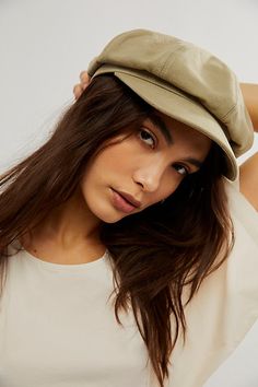 This vintage-inspired lieutenant cap is the perfect go-with-everything accessory. **Features:** Fitted style, textured denim fabrication, stitched detailing, slouchy top, and a short brim **Why We | Bowery Slouchy Lieutenant Hat by FP Collection at Free People in Green Cabbie Hat, Slouchy Top, Green Fits, Outfits With Hats, Hat Shop, Vintage Aesthetic, Black Fits, Boho Outfits, Free People