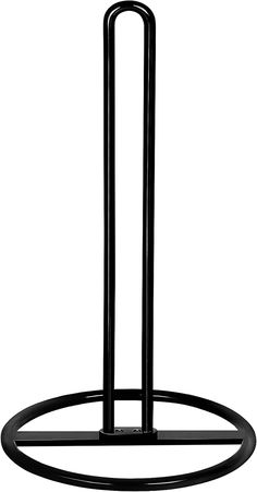 a round metal stand with two black bars on it's sides and a white background