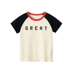 Add a pop of color to your little one's wardrobe with our Triple Tone GREAT Statement T-Shirt. Designed for maximum comfort and style, this shirt is perfect for any activity, from the park to playdates. Its vibrant design effortlessly combines playfulness and practicality, making it a must-have for daily wear. Features: Material: Composed of cotton, ensuring softness. Pattern Type: Features an animated illustration for a playful touch. Sleeve Length: Designed with long sleeves for coverage on co Casual Crew Neck T-shirt For Playwear, Casual Letter Print T-shirt For Playtime, Trendy Letter Print Tops For Playtime, Cotton Tops With Letter Print For Playtime, Cotton Tops With Letter Print For Playwear, Trendy Cotton Tops For Playwear, Basic Cotton T-shirt For Playwear, Casual Letter Print Tops For Playtime, Casual Graphic Print Tops For Playtime