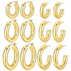 PRICES MAY VARY. Title: 6 Pairs Gold Hoop Earrings Set for Women, Chunky Hollow Tube Hoops Earrings, Hypoallergenic Lightweight Hoop Large Earrings 25/30/35mm. Product Type: Departments > Women > Jewelry > Earrings > Hoop Gold Hoop Earring Set, Gold Earrings Amazon, Simple Gold Earrings, 14k Gold Hoop Earrings, Earrings Hypoallergenic, Earrings Classic, Kendra Scott Earrings, Hoop Earring Sets, Hoops Earrings