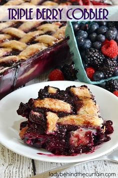 this triple berry cobbler is made with fresh berries and blueberries