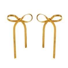 Fashion Flat Snake Chain Bowknot Earrings – Long Tassel Stainless Steel Jewelry for Women and Girls Add a touch of elegance and flair with our Fashion Flat Snake Chain Bowknot Earrings. These eye-catching earrings feature a distinctive bowknot shape combined with a flat snake chain and long tassel, creating a blend of modern sophistication and playful charm. Crafted from durable stainless steel, they offer a sleek and stylish finish that's perfect for any occasion. Ideal for both women and girls Gold Earrings With Decorative Bow For Party, Gold Ribbon Bow For Gifts, Formal Bow Earrings In Metal, Gold Satin Bow For Gift, Elegant Gold Bow As Gift, Elegant Gold Bow For Gifts, Gold Ribbon Bow For Party, Gold Party Bow With Ribbon, Elegant Metal Bow Earrings