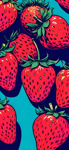 a painting of strawberries on a blue background