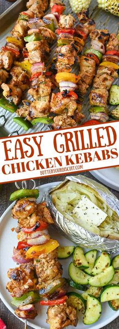 grilled chicken kebabs with vegetables on a plate