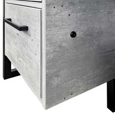 a large gray cabinet with two drawers and black handles on the bottom, against a white background