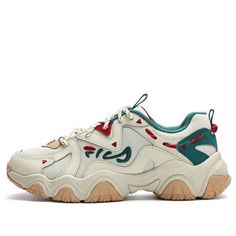 (WMNS) FILA Fluid 4 Sneakers 'Cream Green Red' F12W312101FCC Sporty Cream Low-top Custom Sneakers, Cream Chunky Lace-up Sneakers For Sports, Sporty Beige Lace-up Chunky Sneakers, Sporty Cream Lace-up High-top Sneakers, Beige Lace-up High-top Sneakers For Sports, Casual High-top Sneakers With Red Sole For Light Sports, Casual Beige High-top Sneakers For Sports, Beige Low-top Running Shoes With Laces, Low-top Beige Running Shoes With Laces