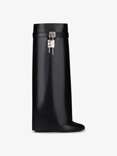 Shark Lock boots wide fit in leather - black | Givenchy US Shark Lock Boots, Givenchy Shark, Almond Toe Boots, Givenchy Boots, Dr Shoes, Slip On Boots, Wide Boots, Wide Fit Boots, Womens Wedges