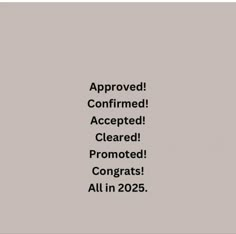 an advertisement with the words approved, confined, cleared, promotes congrats all in 2055