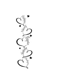 the word love written in cursive writing on a white background with black hearts