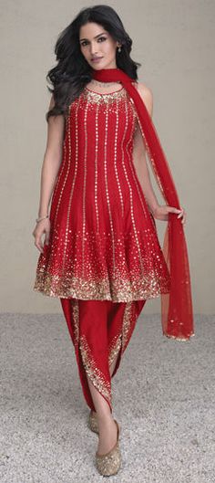 Red and Maroon color Salwar Kameez in Silk fabric with Sequence work Designer Red Salwar Kameez With Dori Work, Red Chanderi Churidar With Dabka Work, Red Sharara With Mirror Work For Reception, Red Mirror Work Sharara For Reception, Bollywood Style Designer Red Churidar, Red Bollywood Designer Churidar, Red Bollywood Style Designer Churidar, Designer Red Sharara With Zari Work, Red Chanderi Salwar Kameez For Reception