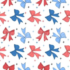 red, white and blue bows with stars on them are all over the place in this pattern