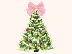 Balloon Bow, Christmas Tree Cartoon, Bow Tree, Tree Cartoon, Bow Drawing, Bow Christmas Tree, Christmas Coquette, Christmas Tree Png, Watercolor Christmas Tree