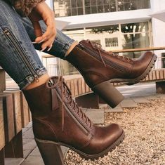 Rich Brown, Never Worn High Heel Boots Ankle Brown, Casual Brown Winter Heels, Brown Lace Up Ankle Boots, Heel Combat Boots, Soda Shoes, Brown Fits, Brown Booties, Brown Heels, Martin Boots