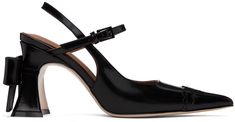 SHUSHU/TONG: Black Bow Toe Pointed Heels | SSENSE Shushu Tong, Buckle Heels, Buckled Heels, Pointed Heels, Patent Leather Heels, Rich Girl, Show Me Your, Black Bow, Your Shoes