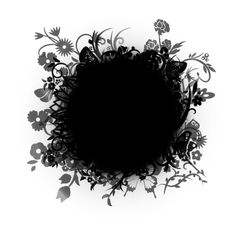 an artistic black and white photo with flowers in the center, on a white background