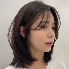 Korean Layered Haircut Medium Short, Hair Cut Layers Short, Short Layered Hair No Bangs, Asian Short Layered Hair, Ulzzang Hair Short, Short Hush Cut With Curtain Bangs, Straight Hair Bob Haircut, Asian Bob Haircut Round Faces, Soft Layers Medium Hair Round Faces