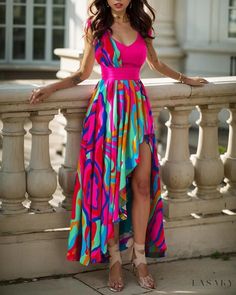 Lasaky - Elegant Irregular Split-Sleeve Maxi Dress with a Stylish Flair Bohemian Summer Dresses, Character Clothes, Pink Solid, Solid Color Dress, Gala Dresses, Stylish Outfit, Color Dress, Women's Wear, One Piece Dress