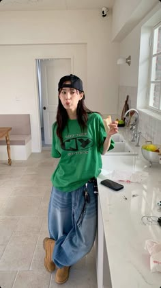 Outfits To Wear With Green Converse, Aqua Fashion Aesthetic, Korean Streetwear Fashion Women Summer, Long Sleeve Streetwear Outfit, Green Shirt Outfit Aesthetic, Aquarium Outfit Ideas, Japan Outfit Summer, Architecture Outfit, Bright Outfit