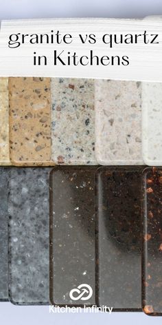 granite vs quartz in kitchen countertops with different colors and sizes on each one side