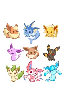 the pokemon characters are all different colors and sizes