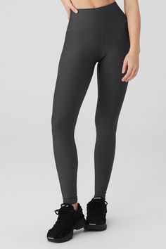 Just as perfect for out and about as they are for a good sweat session. These leggings are made from Airlift—our most compressive, supportive fabric with a sheeny finish and four-way-stretch for a glove-like fit. The high-rise waistband is double-layered for a sleek look, and the full-length legs are designed to hit at the ankle. Choose your favorite color(s) and get ready to wear yours on repeat. Sweatpants And Sweater, Fitted Tops, Gray Accessories, Cute Bras, Fabric Sale, Back Women, Alo Yoga, Sweaters Knitwear, Sleek Look