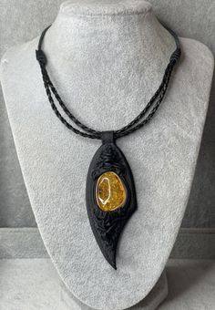 Natural Amber Stone Pendant with Leather Cord.Amber Stone Leather Necklace. | eBay Leather Pendant Necklace, Handmade Black Leather Necklace, Leather Necklace For Gifting, Handmade Black Leather Jewelry, Bohemian Jewelry With Leather Strap, Adjustable Leather Jewelry, Elegant Brown Jewelry With Leather Strap, Formal Handmade Leather Jewelry, Bohemian Leather Pendant Necklace