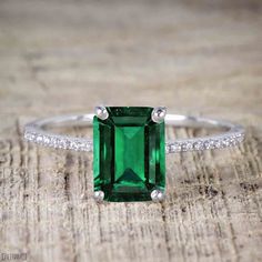 1 Carat emerald cut Emerald Solitaire Engagement Ring in White Gold Emerald Wedding Rings Set, Emerald Solitaire Engagement Ring, Birthstone Engagement Rings, Diamond Eternity Wedding Band, Handmade Wedding Rings, Diamond Bridal Ring Sets, Emerald Wedding Rings, Gold Anniversary Rings, Emerald Birthstone