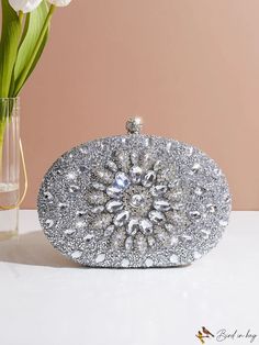 BirdinBag - Chic Rhinestone Box Bag: Ideal Bridal Purse for Weddings, Proms & Parties Crystal Rectangular Evening Bag For Weddings, Rectangular Crystal Evening Bag For Wedding, Rectangular Crystal Wedding Bags, Wedding Clutch With Bling, Sparkling Wedding Clutch Bag, Crystal Handheld Evening Bag For Wedding, Handheld Crystal Evening Bag For Wedding, Sparkling Crystal Evening Bag For Wedding, Silver Crystal Wedding Bag