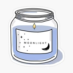 a jar with a candle inside that says moonlight on it stickers are in front of a white background