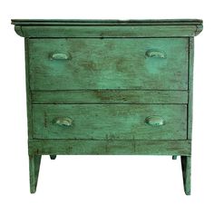 an old green dresser with three drawers on one side and two knobs on the other