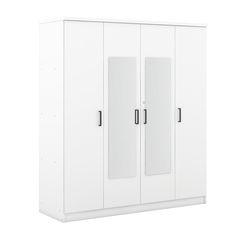 a white wardrobe with two doors and three drawers