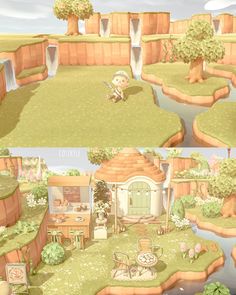 two pictures of the same area in animal crossing