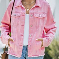 Size Medium Never Worn Ever Pink Denim Jacket Outfit, Pink Denim Jacket, Demin Jacket, Denim Jacket Outfit, Personal Style Inspiration, Pink Denim, All Things Pink, Wardrobe Ideas, Fall 2016