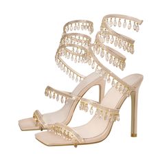 Glamorous Open Toe Heels For Events, Sparkling Heels For Summer Wedding, Summer Wedding Sparkling Heels, Sparkling Summer Wedding Heels, Open Toe Evening Wedding Heels, Open Toe Heels For Wedding Evening, Open Toe Wedding Heels For Evening, Evening Wedding Sandals With Rhinestones, Luxury High Heels For Prom