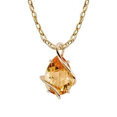 10k-yellow-gold-genuine-pear-shape-citrine-teardrop-pendant-necklace Pear Shaped Face, November Birthstone Jewelry, Gold Drop Necklace, Pear Shaped Pendant, Citrine Pendant, Drop Pendant Necklace, Pendant With Chain, Teardrop Pendant, November Birthstone