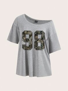 Casual Minimalist Camo Tree Branch & 98 Graphic Drop Shoulder Plus Size Women T-Shirt Light Grey Casual  Short Sleeve Knitted Fabric Animal,Plain  Slight Stretch  Women Plus Clothing, size features are:Bust: ,Length: ,Sleeve Length: Collar T Shirt, Camo Shirts, T Shirt Oversize, Collar Tshirt, Women T Shirts, Tree Branch, Design Minimalista, Inspiration Mode, Camo Print