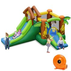 an inflatable bouncy castle with kids playing