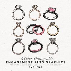 Ring Doodle, Rings Illustration, Whimsical Doodles, Vintage Clip Art, Vintage Clipart, Hand Drawn Wedding, Clip Art Vintage, Engagement Band, Vintage Clip