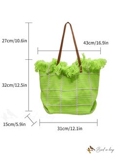 BirdinBag - Stylish Neon Green Plaid Tote Bag Tropical Bag, Plaid Tote Bag, Plaid Tote, Inch Bag, Word Wrap, Green Pattern, Bags Tote, Shoulder Tote Bag, Green Plaid